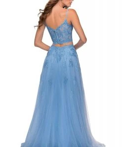 Formal Gowns La Femme - Two Piece Floral Adorned Tulle A-line Gown 2871SC - 1 Pc Pale Yellow In Size 4 Available 9 Formal Gowns La Femme - Two Piece Floral Adorned Tulle A-line Gown 2871SC - 1 Pc Pale Yellow In Size 4 Available