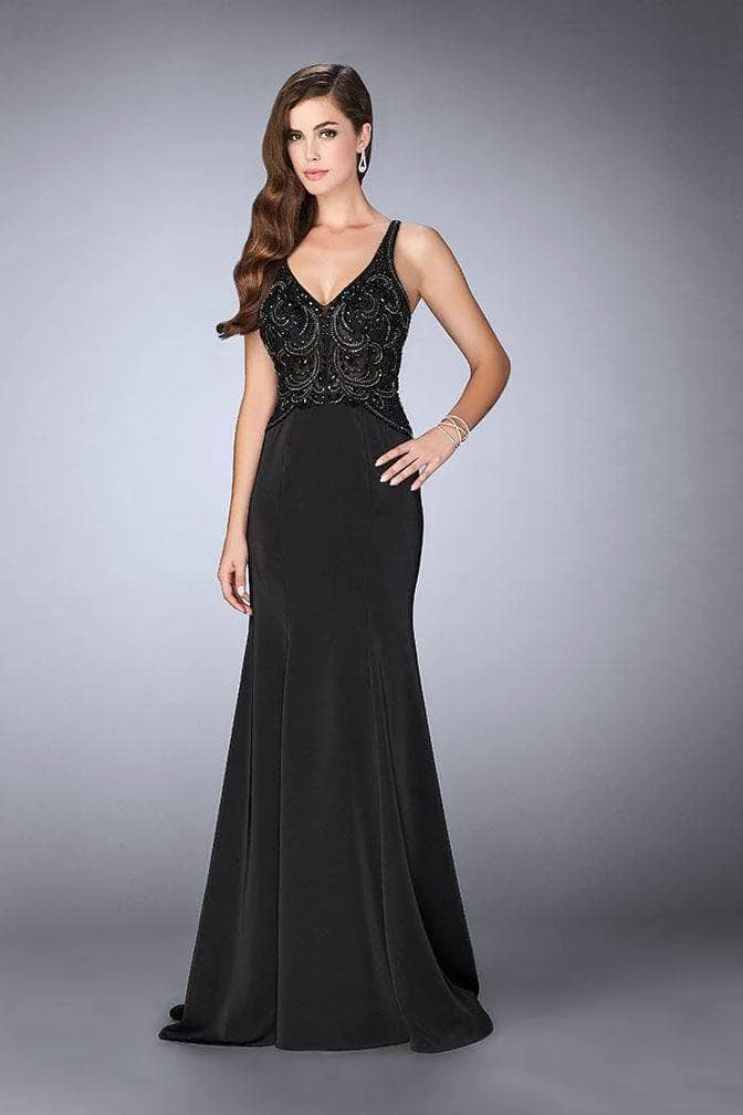 Formal Gowns La Femme - V-Neck Cutout Back Evening Gown 23909SC - 1 Pc Black In Size 6 Available 3 Formal Gowns La Femme - V-Neck Cutout Back Evening Gown 23909SC - 1 Pc Black In Size 6 Available