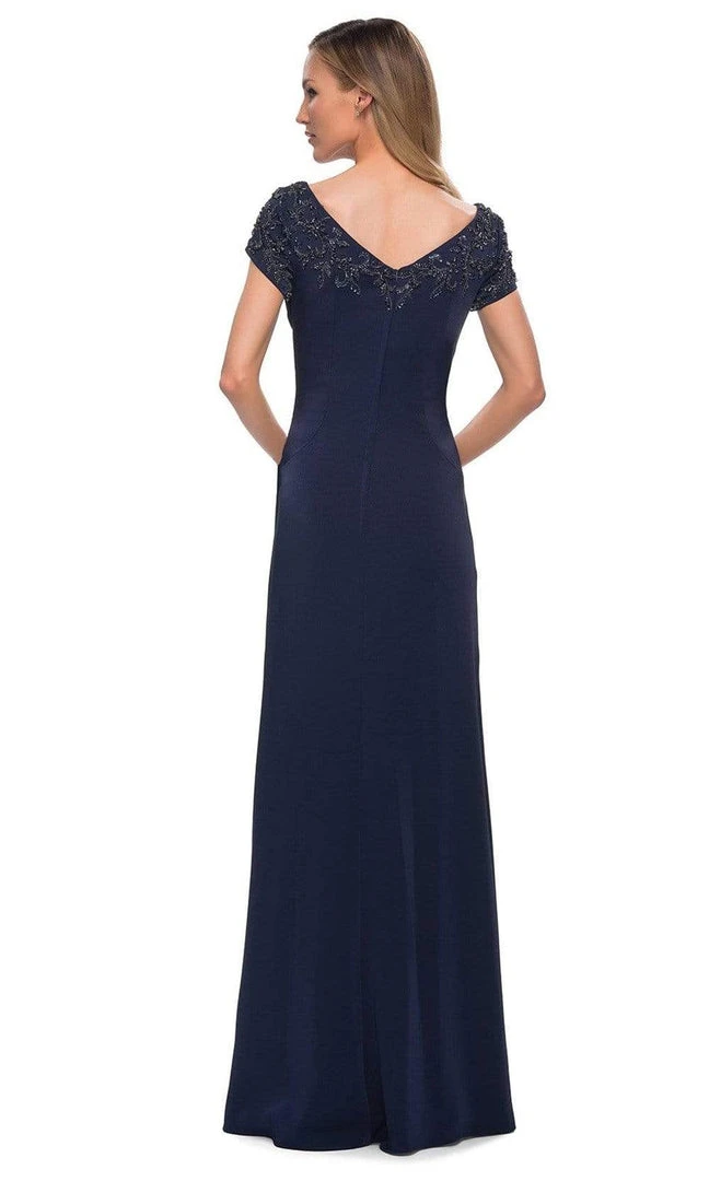 La Femme - V-Neck Fitted Evening Dress 28321SC - 1 Pc Navy In Size 12 Available Formal Gowns 4 La Femme - V-Neck Fitted Evening Dress 28321SC - 1 Pc Navy In Size 12 Available Formal Gowns