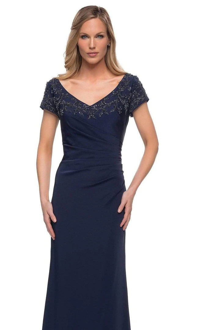 La Femme - V-Neck Fitted Evening Dress 28321SC - 1 Pc Navy In Size 12 Available Formal Gowns 5 La Femme - V-Neck Fitted Evening Dress 28321SC - 1 Pc Navy In Size 12 Available Formal Gowns