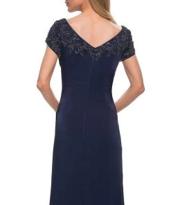 La Femme - V-Neck Fitted Evening Dress 28321SC - 1 Pc Navy In Size 12 Available Formal Gowns 9 La Femme - V-Neck Fitted Evening Dress 28321SC - 1 Pc Navy In Size 12 Available Formal Gowns
