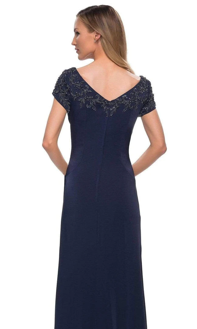 La Femme - V-Neck Fitted Evening Dress 28321SC - 1 Pc Navy In Size 12 Available Formal Gowns 6 La Femme - V-Neck Fitted Evening Dress 28321SC - 1 Pc Navy In Size 12 Available Formal Gowns