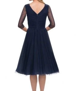 La Femme - V-Neck Knee-Length Cocktail Dress 29229 - 1 Pc Navy In Size 4 And 1 Pc Black In Size 12 Available Cocktail Dresses