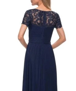 La Femme - V-Neck Ruched Evening Dress 29772SC - 1 Pc Silver In Size 12 Available