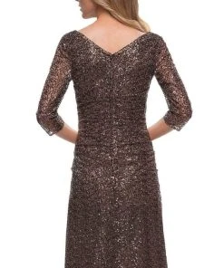 La Femme - V-Neck Sequin Formal Dress 29195SC - 1 Pc Bronze In Size 8 Available Formal Gowns 9 La Femme - V-Neck Sequin Formal Dress 29195SC - 1 Pc Bronze In Size 8 Available Formal Gowns
