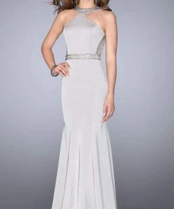 La Femme - Yoke Halter Neck Long Mermaid Gown 24485SC - 1 Pc Silver In Size 8 Available Formal Gowns