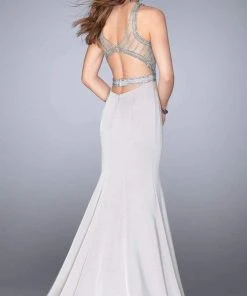 La Femme - Yoke Halter Neck Long Mermaid Gown 24485SC - 1 Pc Silver In Size 8 Available Formal Gowns