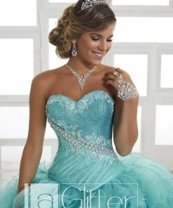 LA Glitter - 24025 Strapless Jeweled Ruffle Ornate Ballgown