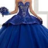 Formal Gowns LA Glitter - 24028 Plunging Embroidered Peplum Drape Ballgown
