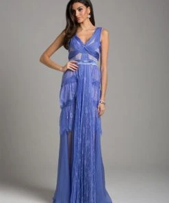Lara Dresses - 29961 Chiffon And Lace V-neck A-line Gown Formal Gowns