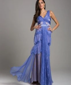 Lara Dresses - 29961 Chiffon And Lace V-neck A-line Gown Formal Gowns