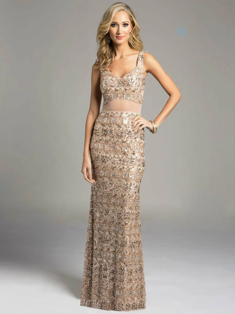 Lara Dresses - 33026 Bedazzled V-neck Sheer Overlay Long Sheath Gown 3 Lara Dresses - 33026 Bedazzled V-neck Sheer Overlay Long Sheath Gown