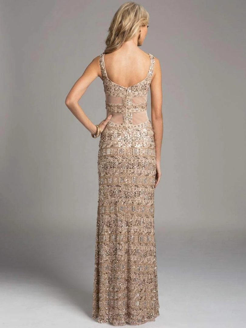 Lara Dresses - 33026 Bedazzled V-neck Sheer Overlay Long Sheath Gown 4 Lara Dresses - 33026 Bedazzled V-neck Sheer Overlay Long Sheath Gown