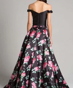 Formal Gowns Lara Dresses - 33207 Floral Off Shoulder A-line Dress
