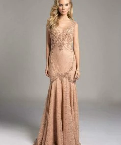 Lara Dresses - 33229 Embellished Sheer Trumpet Evening Gown Formal Gowns