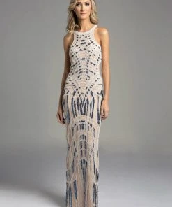 Lara Dresses - 33254 Bewitching Halter Gown With Eccentric Beadworks