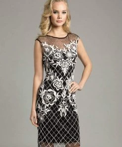 Lara Dresses - 33265 Sheer Cocktail Dress With Elegant Floral Design Cocktail Dresses