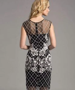 Lara Dresses - 33265 Sheer Cocktail Dress With Elegant Floral Design Cocktail Dresses