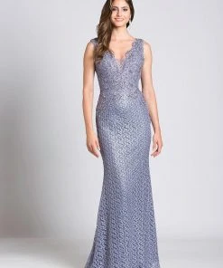 Formal Gowns Lara Dresses - 33279 Scalloped V-Neck Lace Gown
