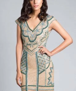 Lara Dresses - 33441 V-Neck Embellished Mini Dress Cocktail Dresses