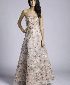 Lara Dresses - 33629 Lovely Floral Embellished A-line Gown