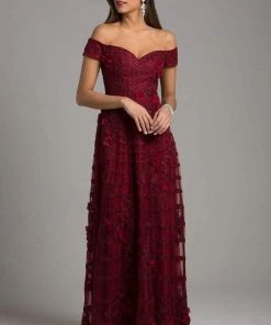 Formal Gowns Lara Dresses - 33650 Floral Appliqued Off Shoulder Gown