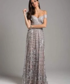 Formal Gowns Lara Dresses - 33650 Floral Appliqued Off Shoulder Gown