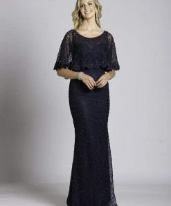 Lara Dresses - Scoop Capelet Overlay Evening Gown 33498