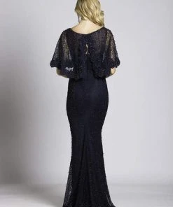 Lara Dresses - Scoop Capelet Overlay Evening Gown 33498