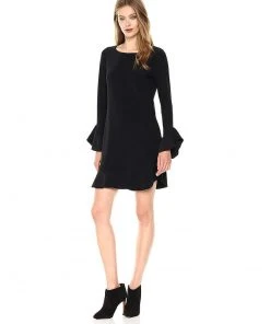 Laundry - 97F34310 Flounce Cuff Long Sleeves Solid Jersey Shift Dress