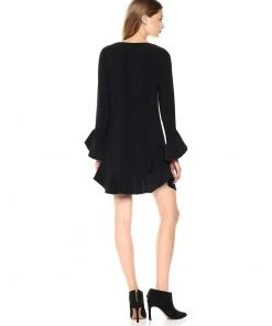 Laundry - 97F34310 Flounce Cuff Long Sleeves Solid Jersey Shift Dress