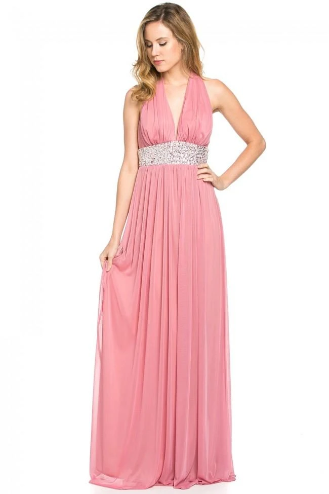 Lenovia - 5115 Crystal Embellished Plunging Halter Dress Formal Gowns 9 Lenovia - 5115 Crystal Embellished Plunging Halter Dress Formal Gowns