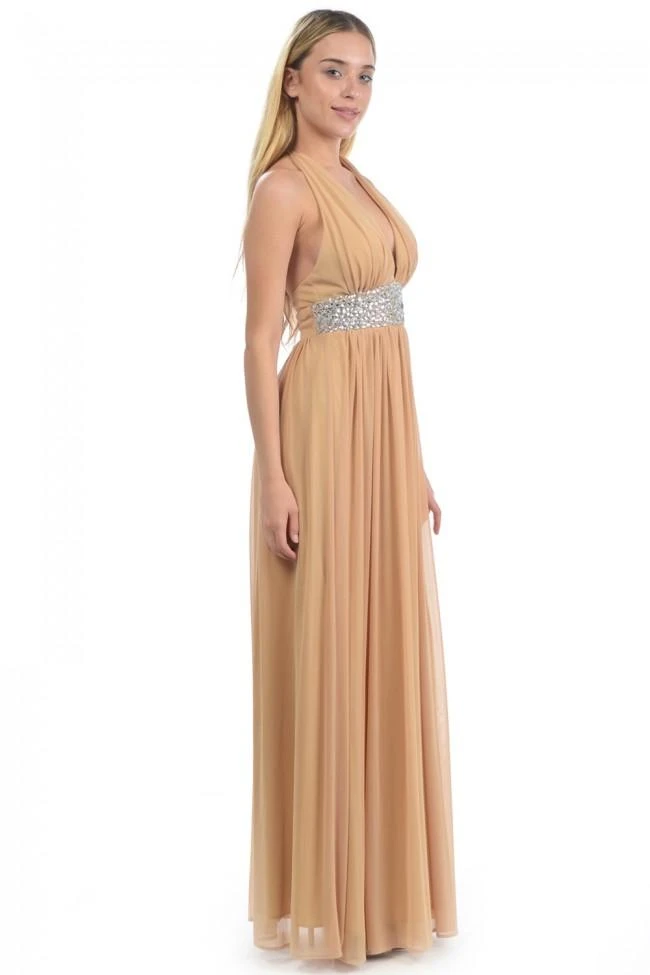 Lenovia - 5115 Crystal Embellished Plunging Halter Dress Formal Gowns 5 Lenovia - 5115 Crystal Embellished Plunging Halter Dress Formal Gowns