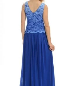 Lenovia - 5142 Lace Scoop Chiffon A-line Dress With Mini Train Formal Gowns