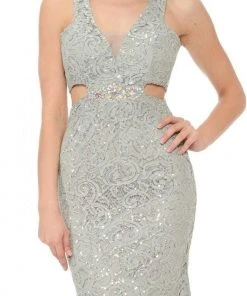 Lenovia - 5170 Lace Plunging V-Neck Evening Dress