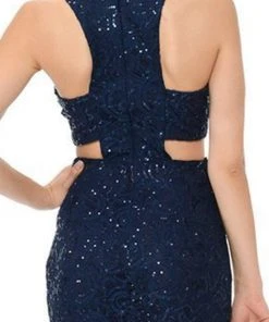 Lenovia - 5170 Lace Plunging V-Neck Evening Dress