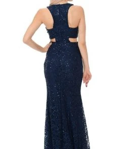 Lenovia - 5170 Lace Plunging V-Neck Evening Dress