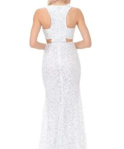Lenovia - 5170 Lace Plunging V-Neck Evening Dress