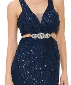 Lenovia - 5170 Lace Plunging V-Neck Evening Dress