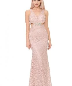 Lenovia - 5170 Lace Plunging V-Neck Evening Dress