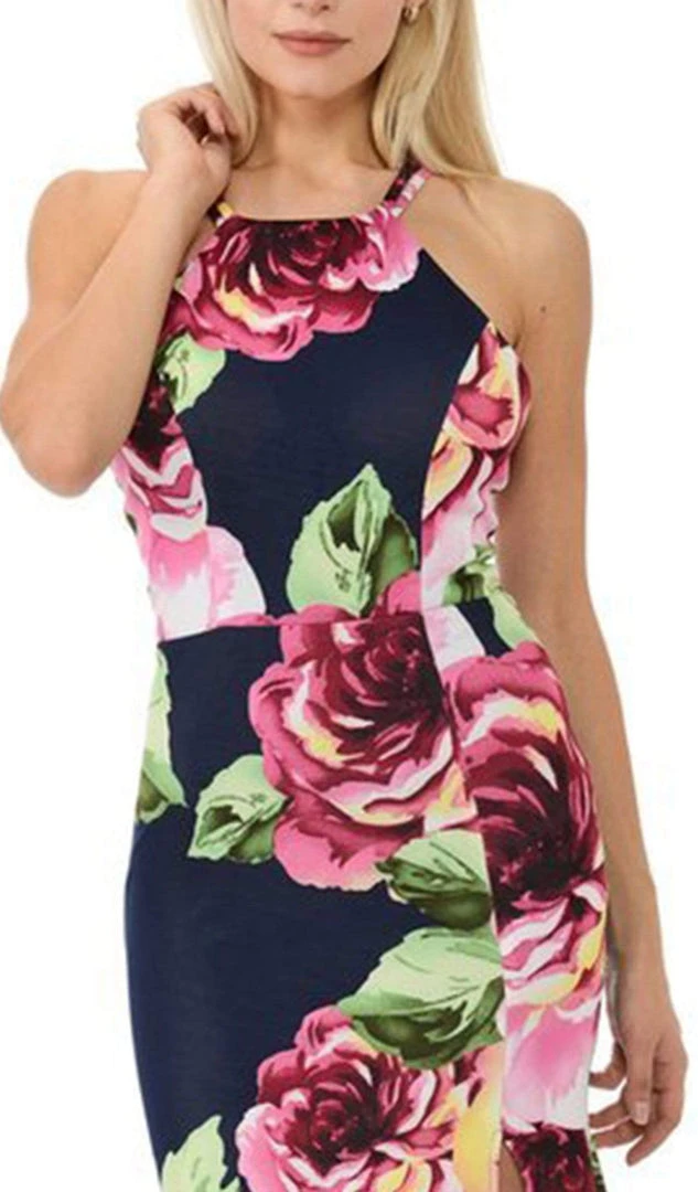 Lenovia - 5181 Floral Printed Halter Trumpet Dress With Slit 4 Lenovia - 5181 Floral Printed Halter Trumpet Dress With Slit