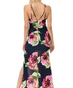 Lenovia - 5181 Floral Printed Halter Trumpet Dress With Slit 9 Lenovia - 5181 Floral Printed Halter Trumpet Dress With Slit