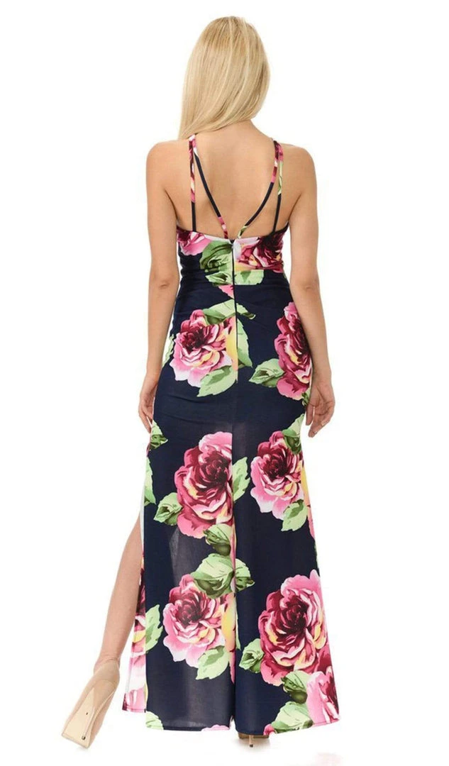 Lenovia - 5181 Floral Printed Halter Trumpet Dress With Slit 5 Lenovia - 5181 Floral Printed Halter Trumpet Dress With Slit