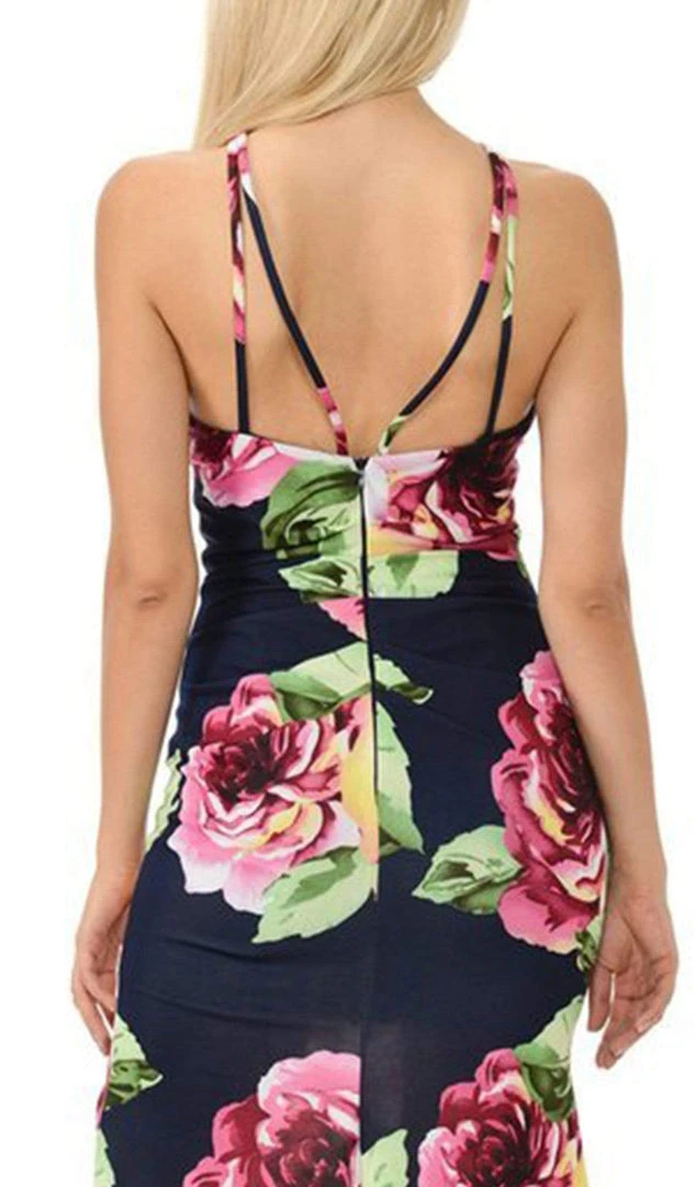 Lenovia - 5181 Floral Printed Halter Trumpet Dress With Slit 6 Lenovia - 5181 Floral Printed Halter Trumpet Dress With Slit