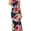 Lenovia - 5181 Floral Printed Halter Trumpet Dress With Slit 1 Lenovia - 5181 Floral Printed Halter Trumpet Dress With Slit