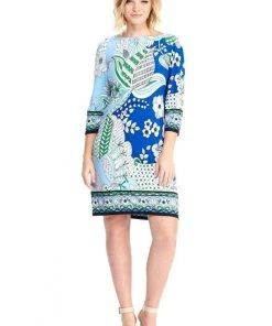 London Times - T2599MJC Quarter Sleeve Abstract Floral Dress