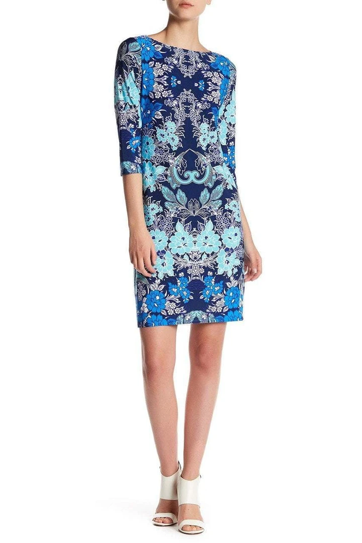 London Times - T2714MNR Quarter Sleeve Bateau Floral Dress 3 London Times - T2714MNR Quarter Sleeve Bateau Floral Dress