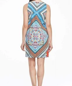 Cocktail Dresses London Times - T3343M Sleeveless Multi Print Sheath Short Dress