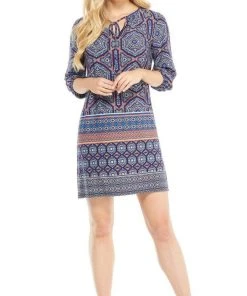 London Times - T3408M Multi Print Quarter Sleeve Short Dress
