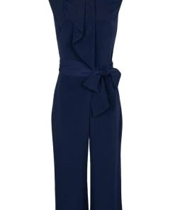 Plus Size Dresses London Times - T3561MXD Sleeveless Tie-Waist Cropped Leg Jumpsuit